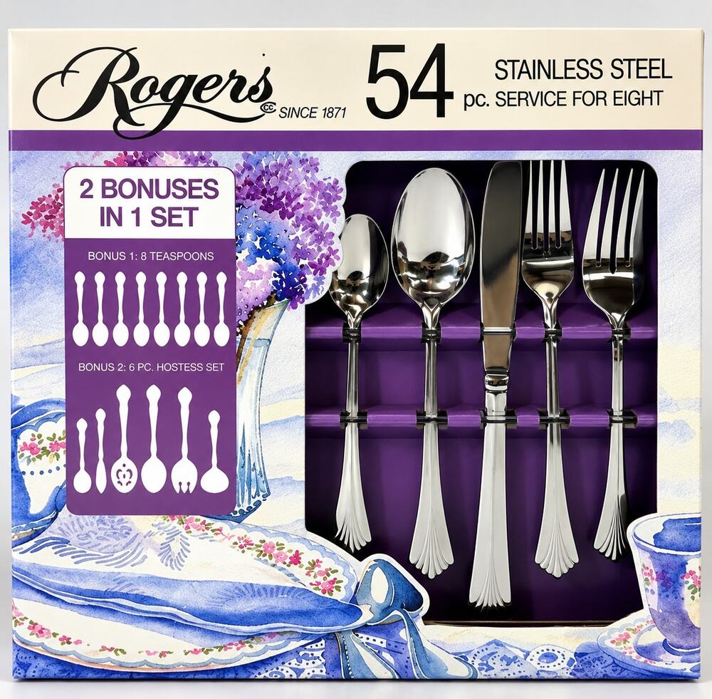 Rogers Triumph Stainless Steel Flatware Silverware Box Set 54 pc Service for 8